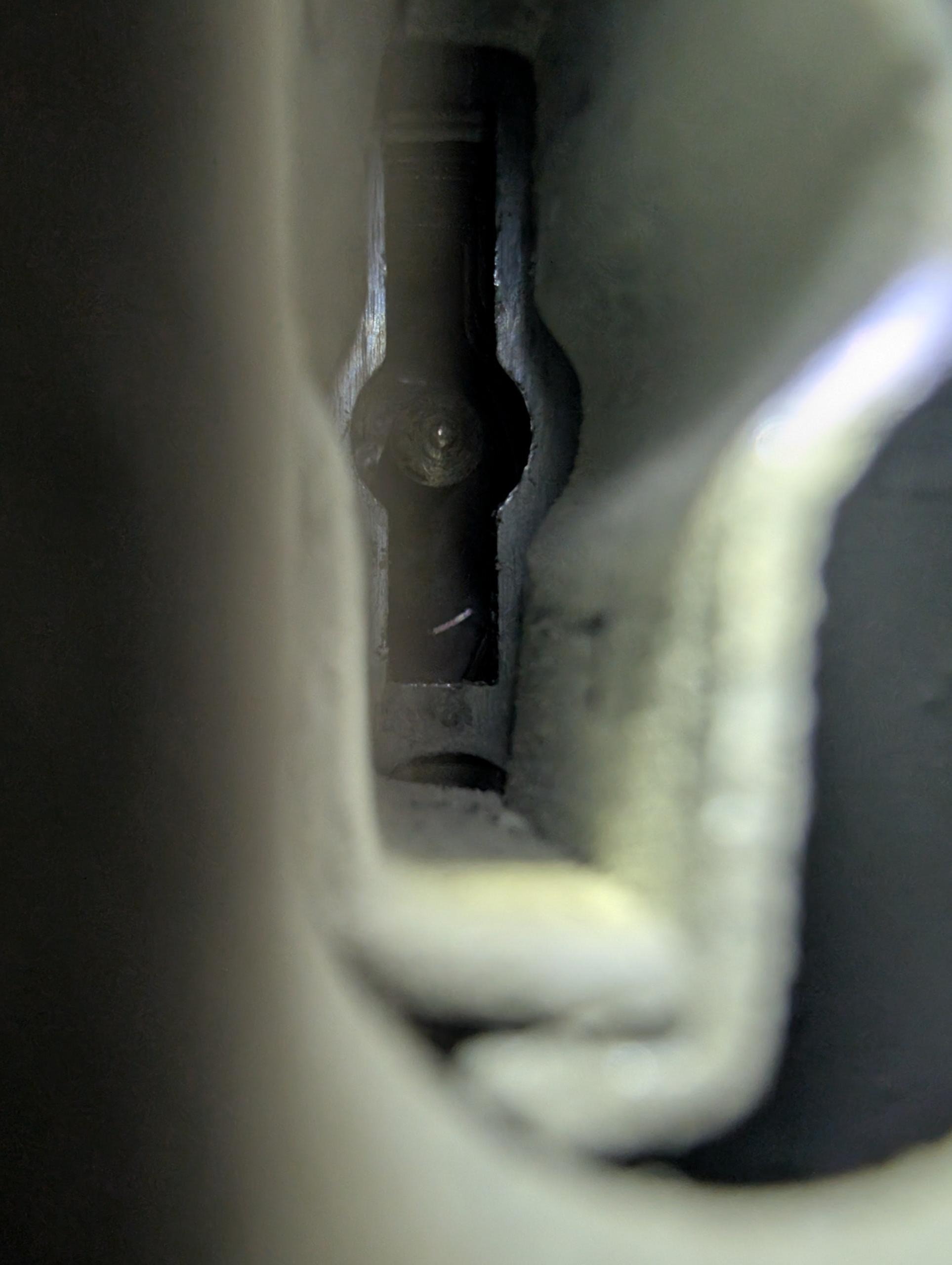 Mauer 71111 keyway showing the distinctive central post visible in the keyhole and the asymmetrical key profile